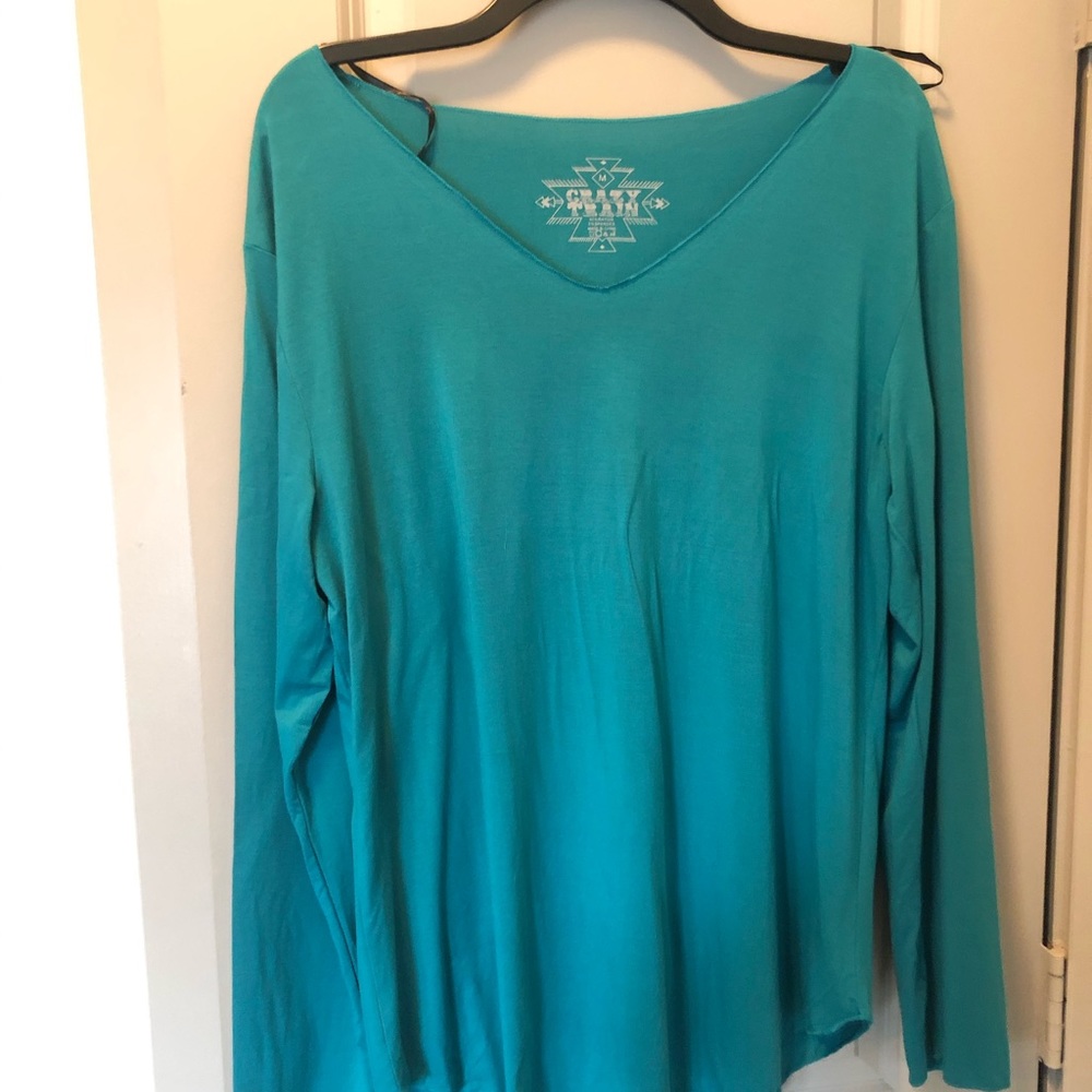 Crazy Train Medium Long Sleeve NWT Teal Women’s Casual Solid Top Shirt Layer